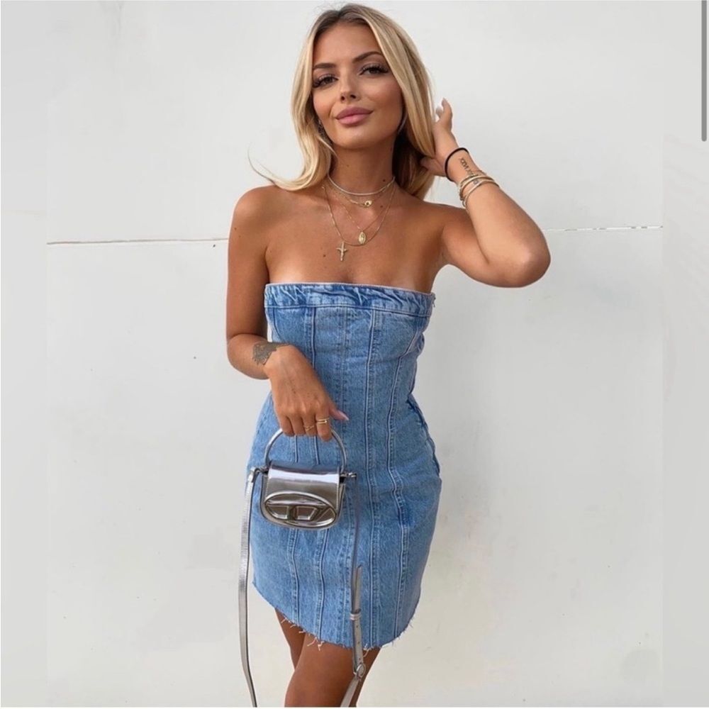 Zara NEW Denim Strapless Mini Dress Size XS - Picture 9 of 13